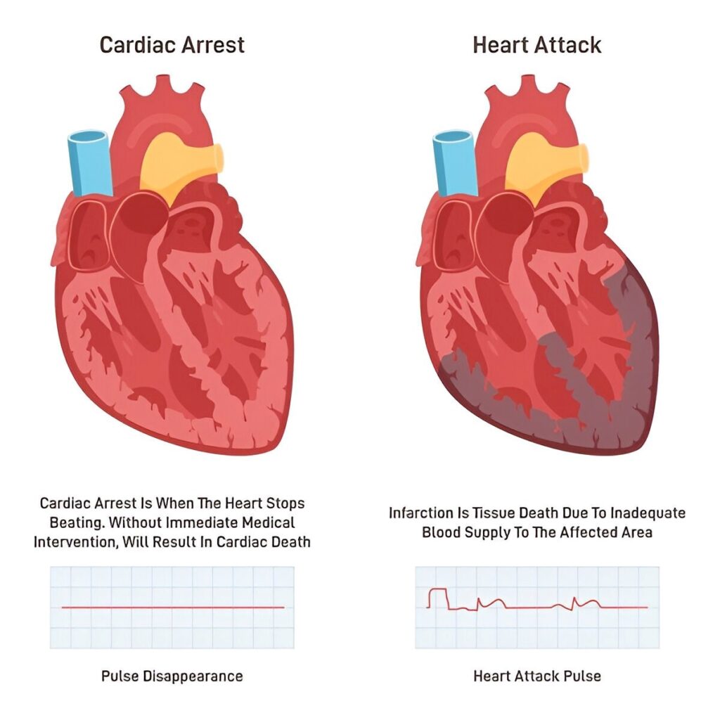 pulses of cardiac arrest and heart attack